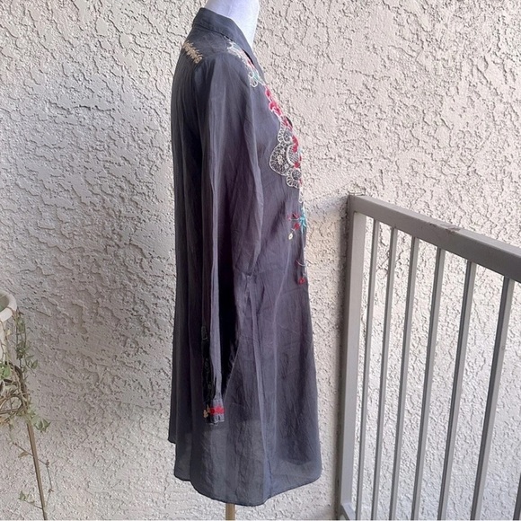 JOHNNY WAS Embroidered Tunic Button Down Multicolor Boho Collard Shirt Dress XS - Picture 4 of 9